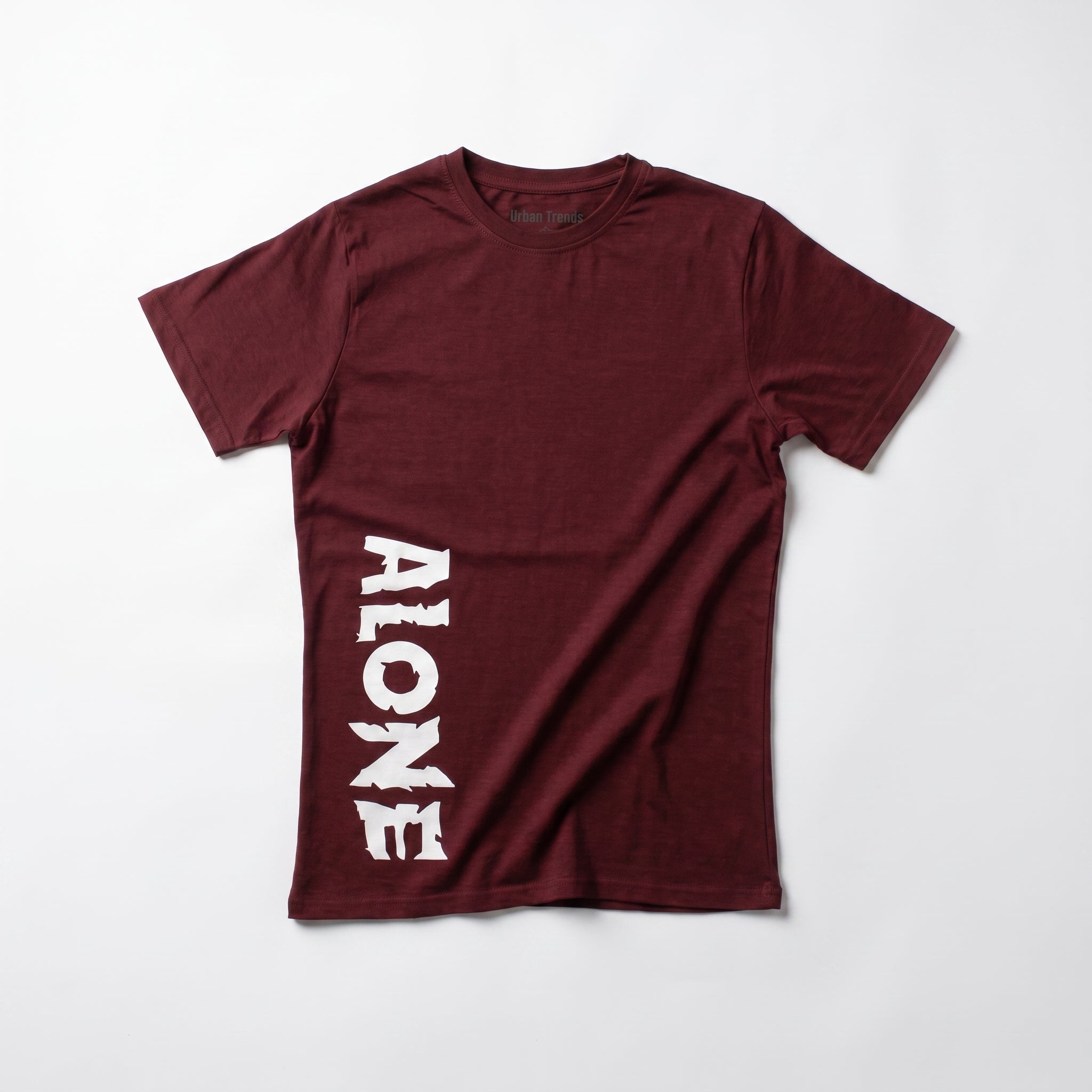 Burgundy 'ALONE' Side-Print Tee