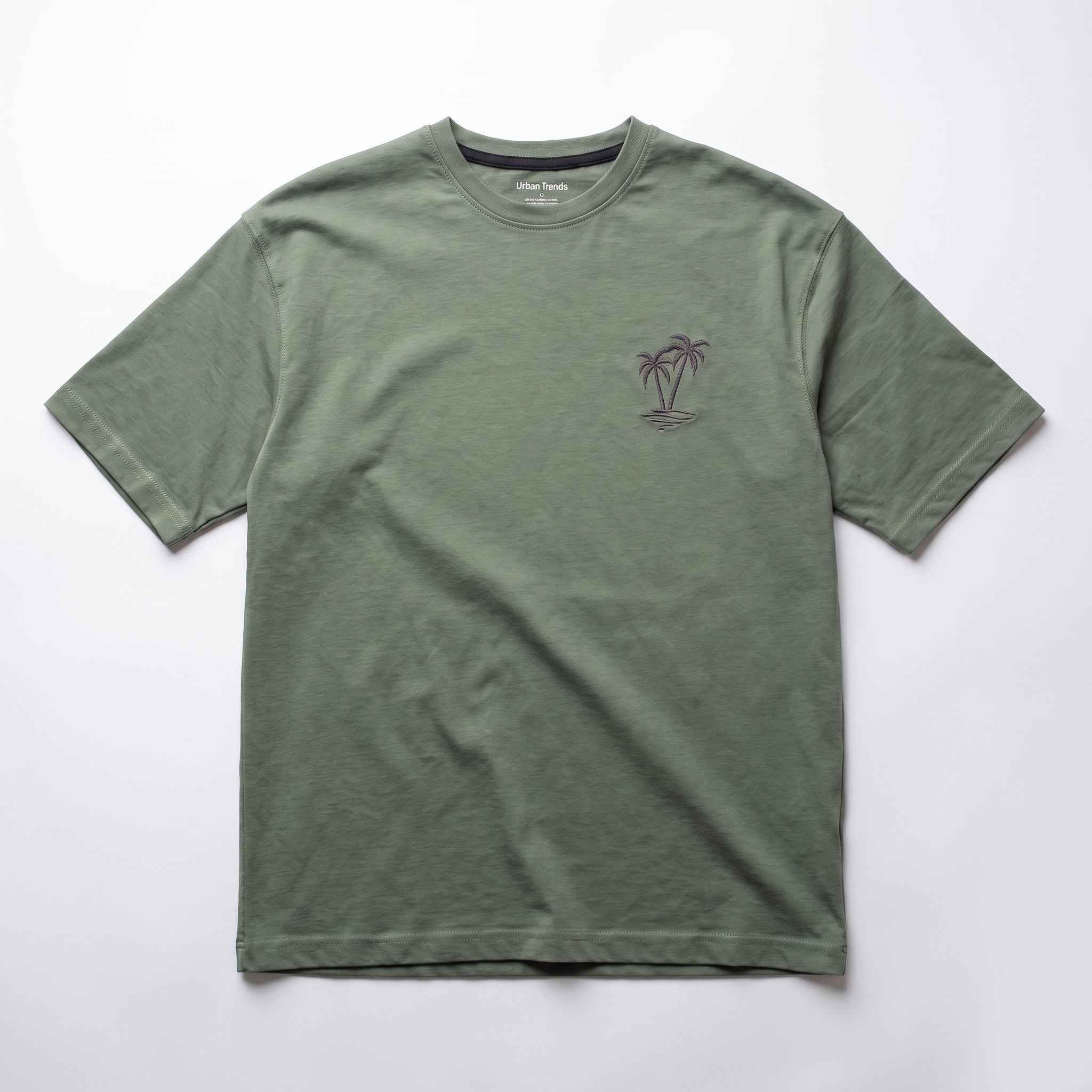 Olive Green Mini Palm Embroidered Tee