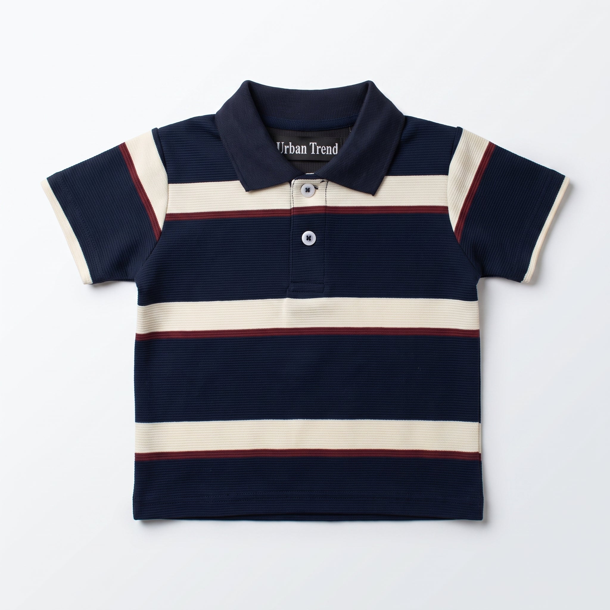 Navy & White Striped Polo