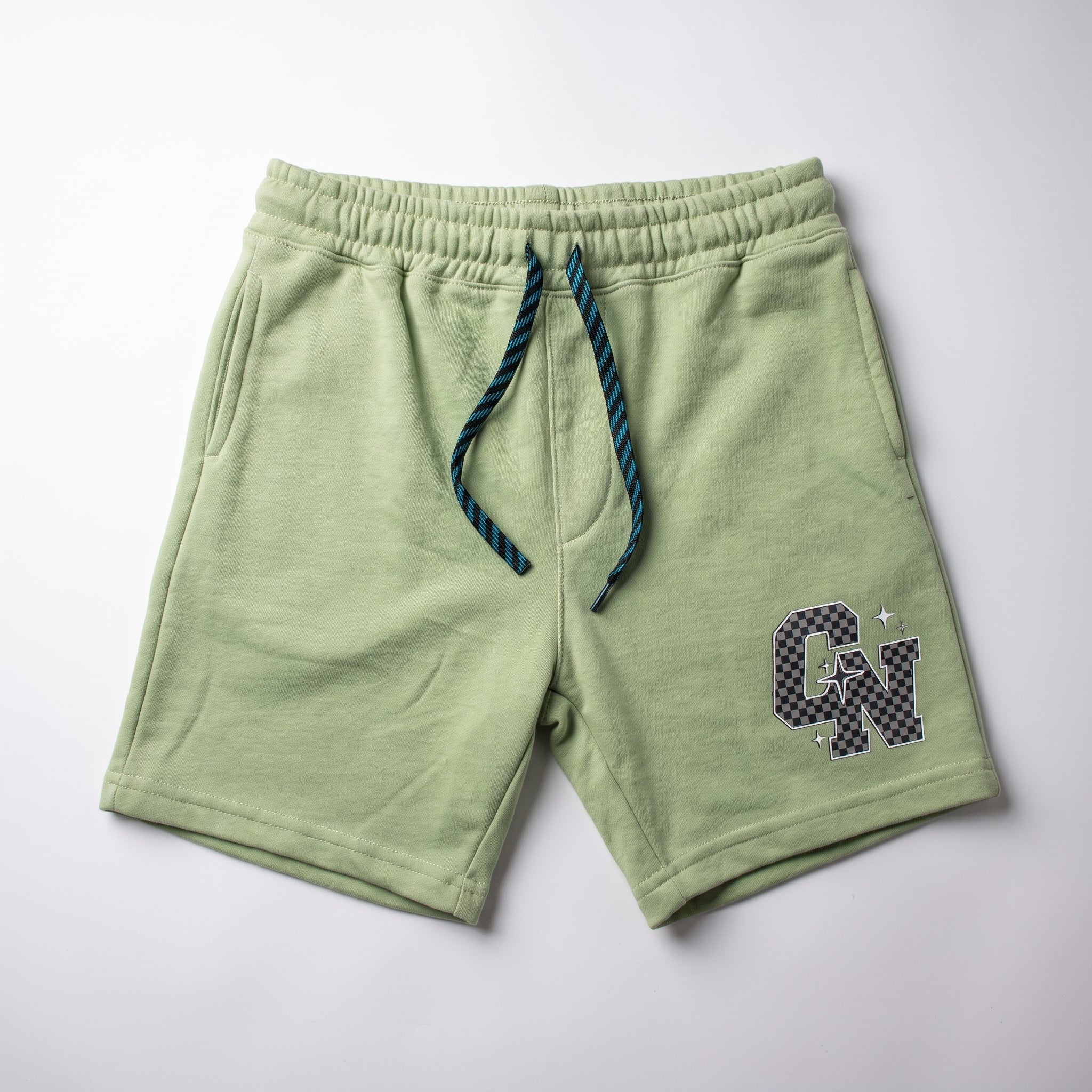 Sage Green 'CN' Checkered Shorts