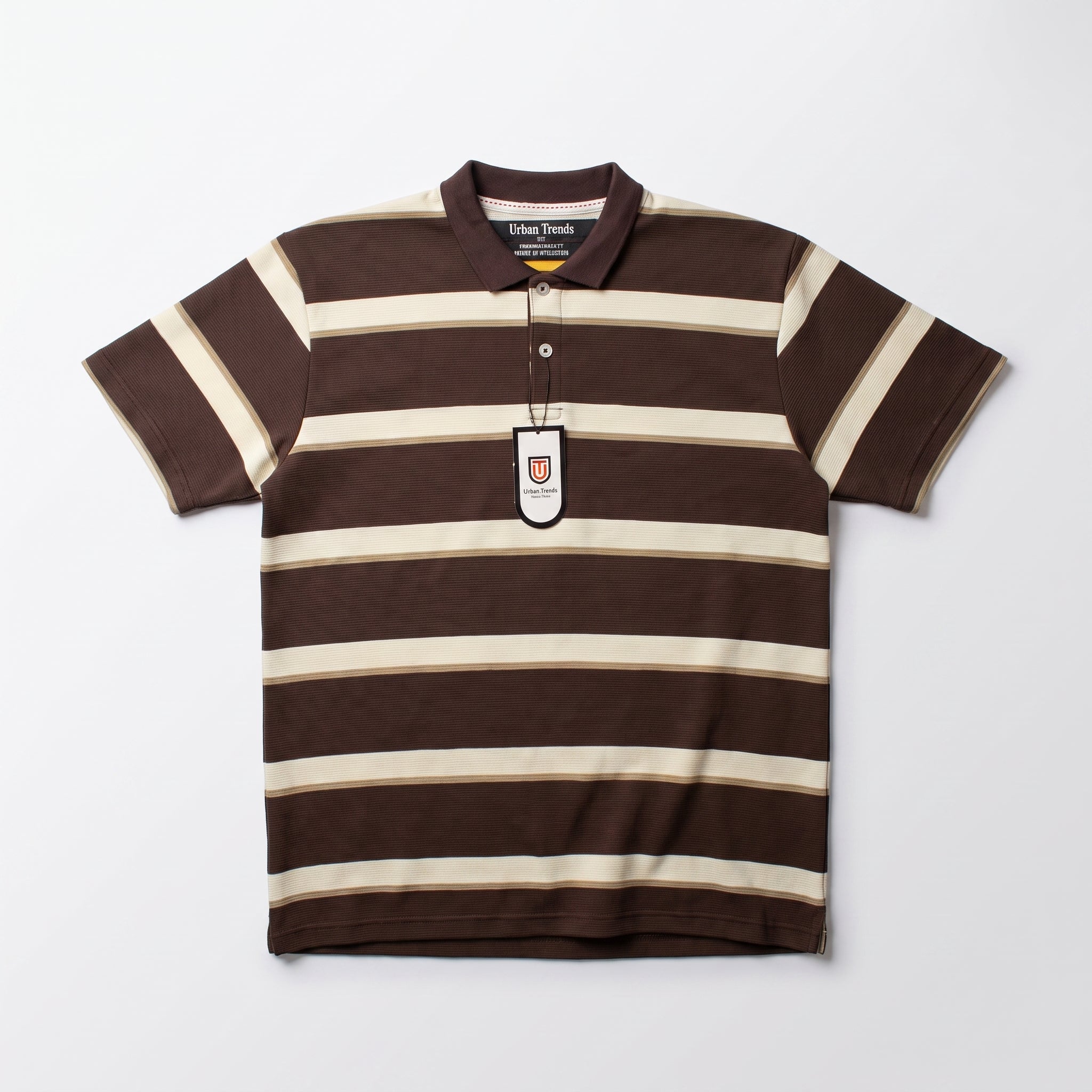 Brown & Cream Striped Polo Shirt