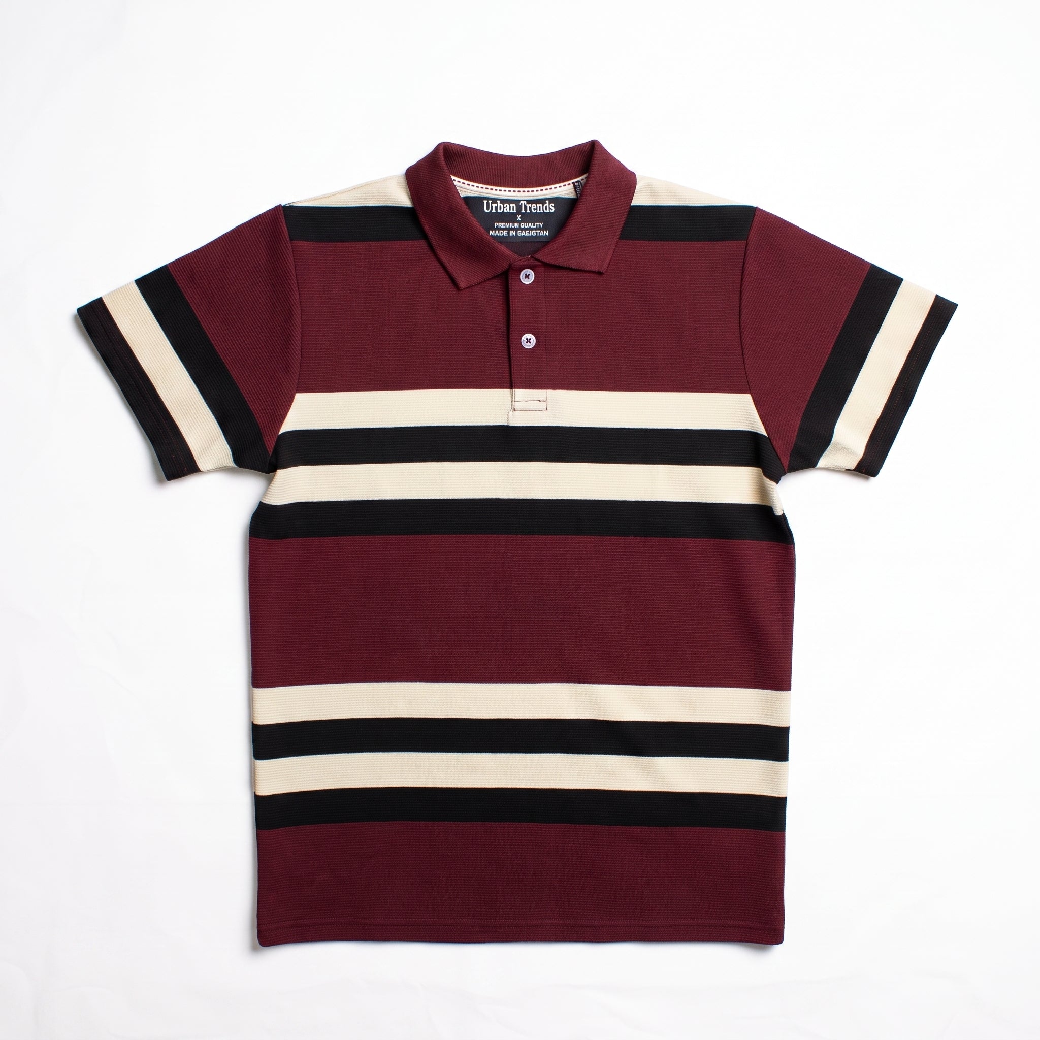 Burgundy & Cream Striped Polo