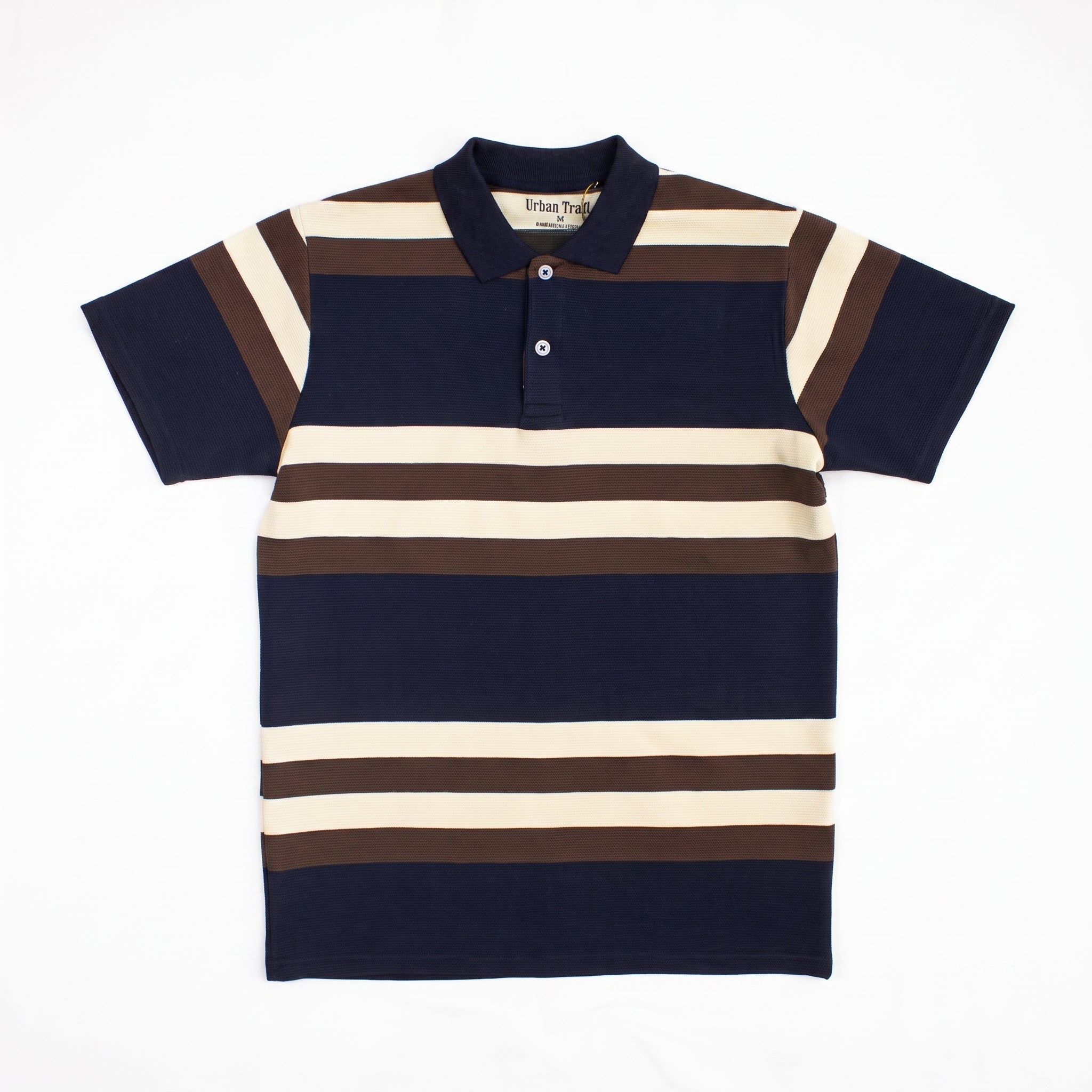 Navy & Brown Striped Casual Polo
