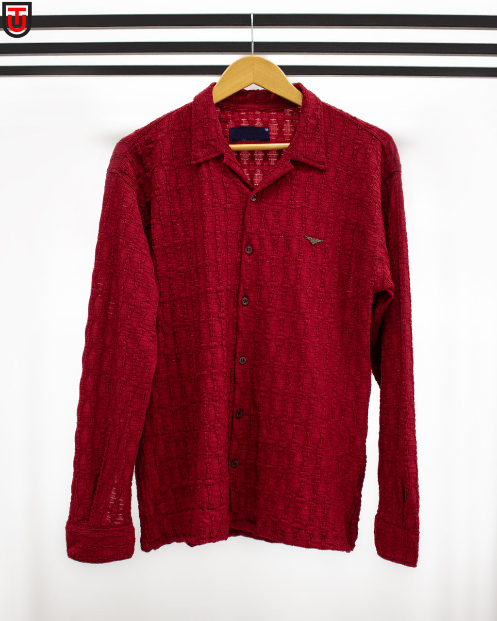 Urban Crimson Waffle-Knit Overshirt