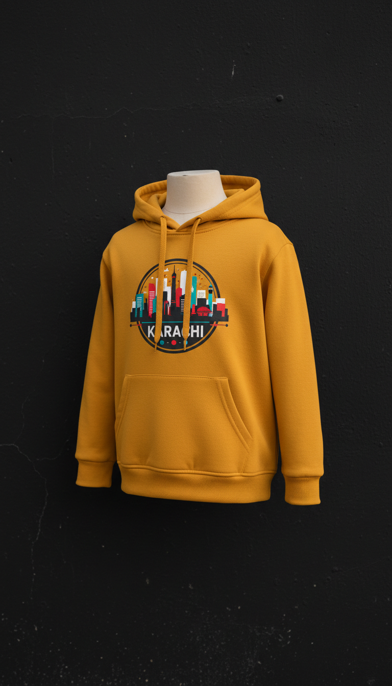 Kids' Urban Mustard Hoodie With Karachi Cityscape